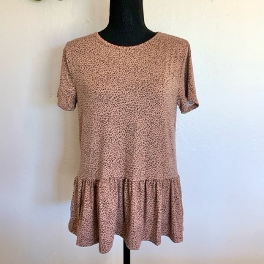 Gaze tan animal cheetah print peplum blouse